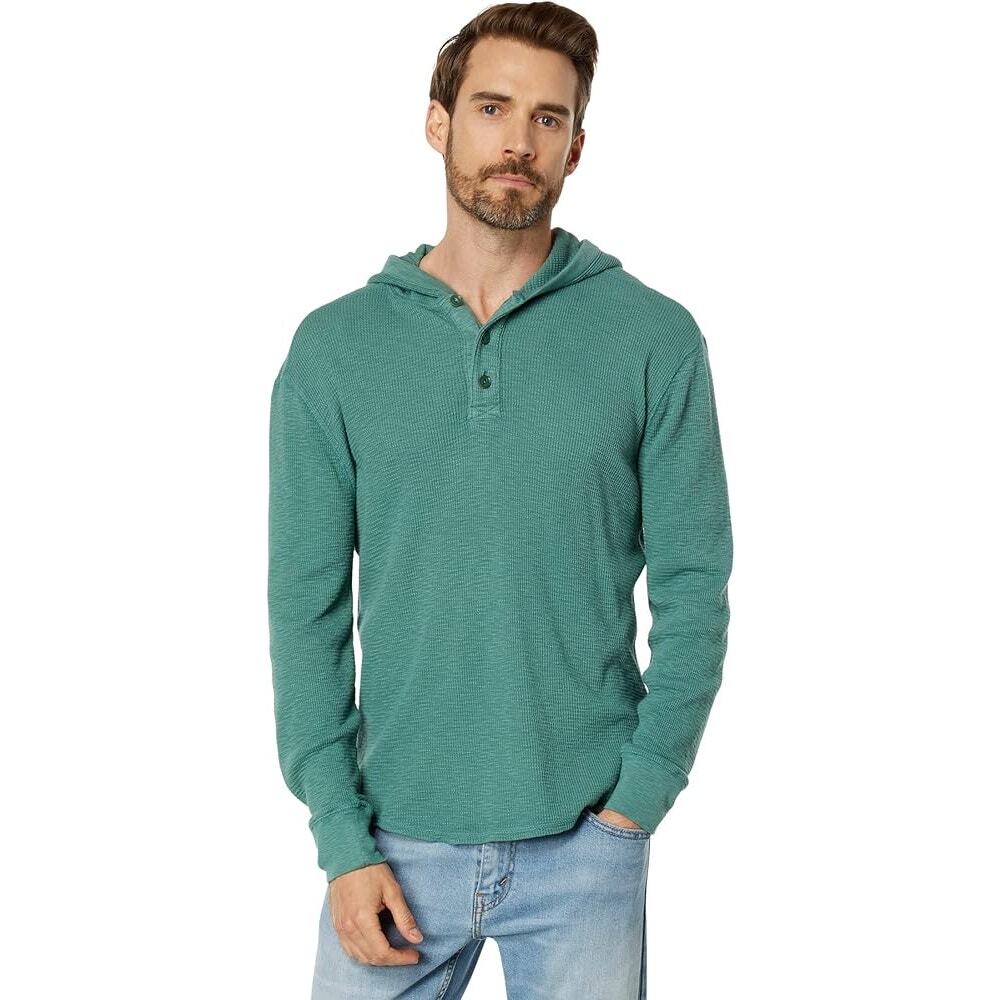 Lucky Brand Men’s Garment Dye Thermal Waffle Knit Hoodie Sea Pine Size Medium